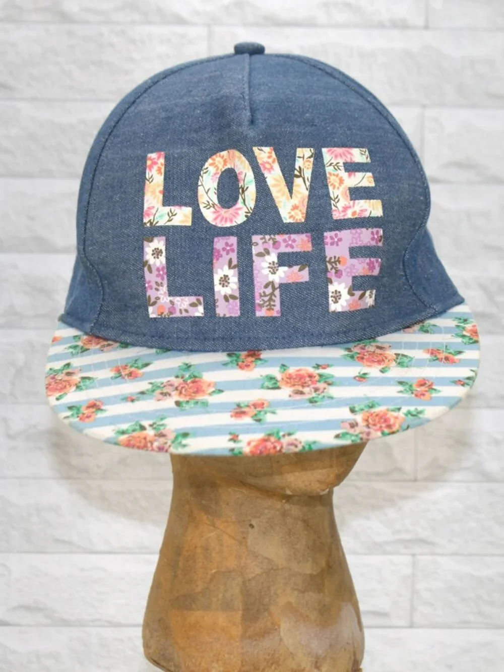 Hat Denim Love Life Floral Trucker Baseball Cap 6 Panel Feminine